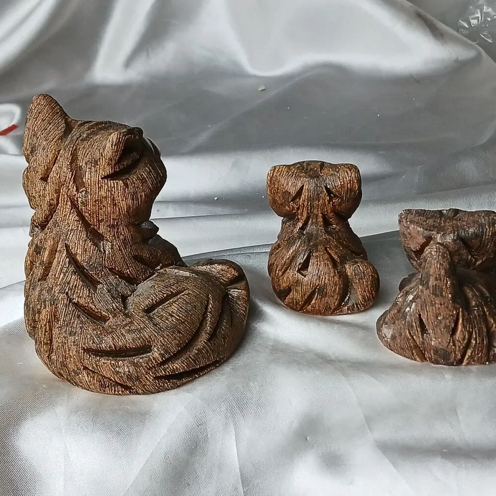 Vintage Artesania Rinconada Art Pottery Hand Crafted Clay 4 Figurines-TABBY CATS